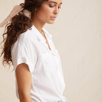 BELLA DAHL Cap Sleeve Tie Front Shirt in White Turner Co