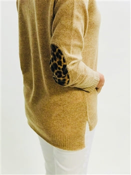 BOO GEMES Elbow Patch Sweater in Camel