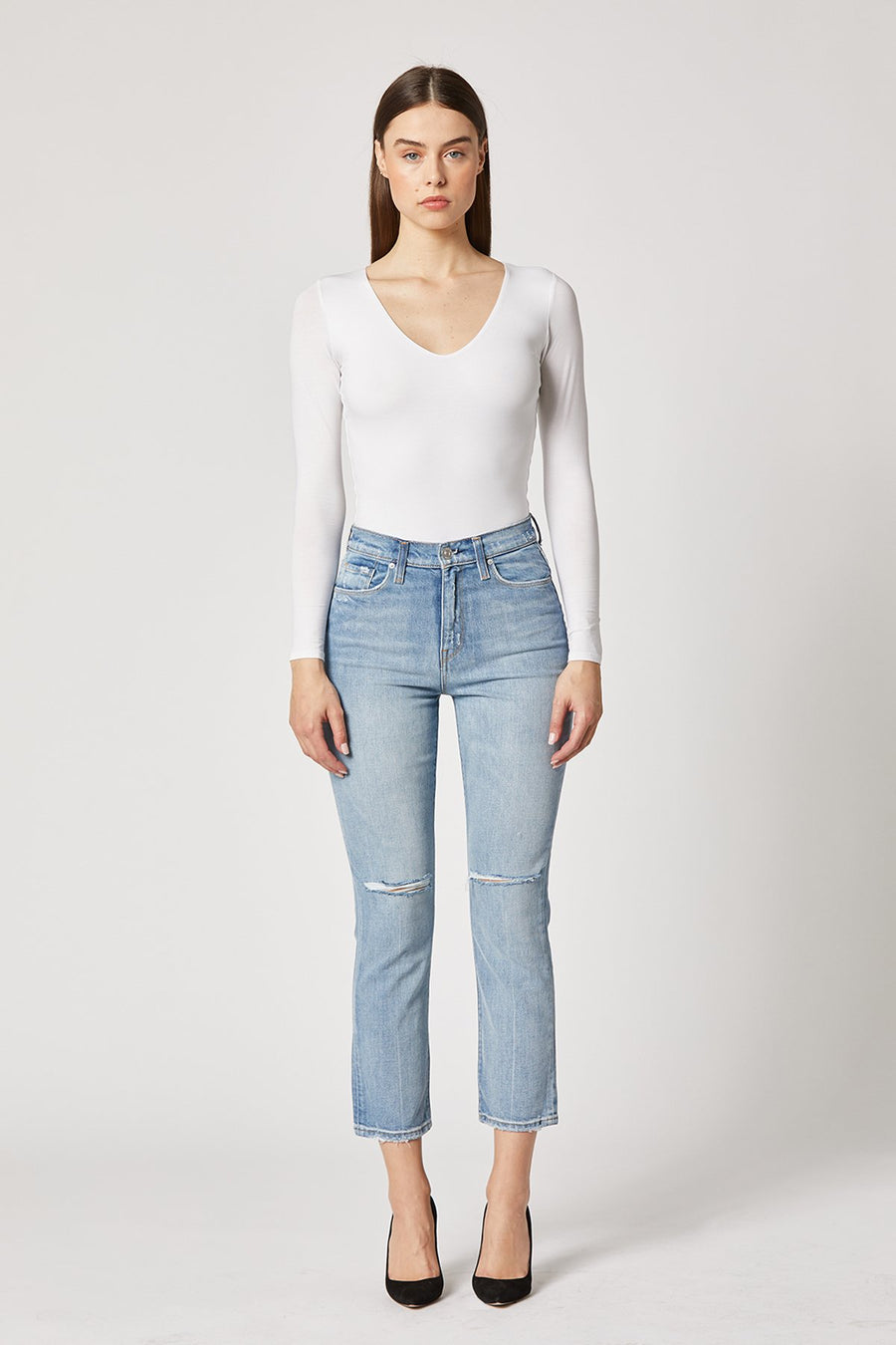 HUDSON Holly High Rise Crop Straight in Destructed Wash Out